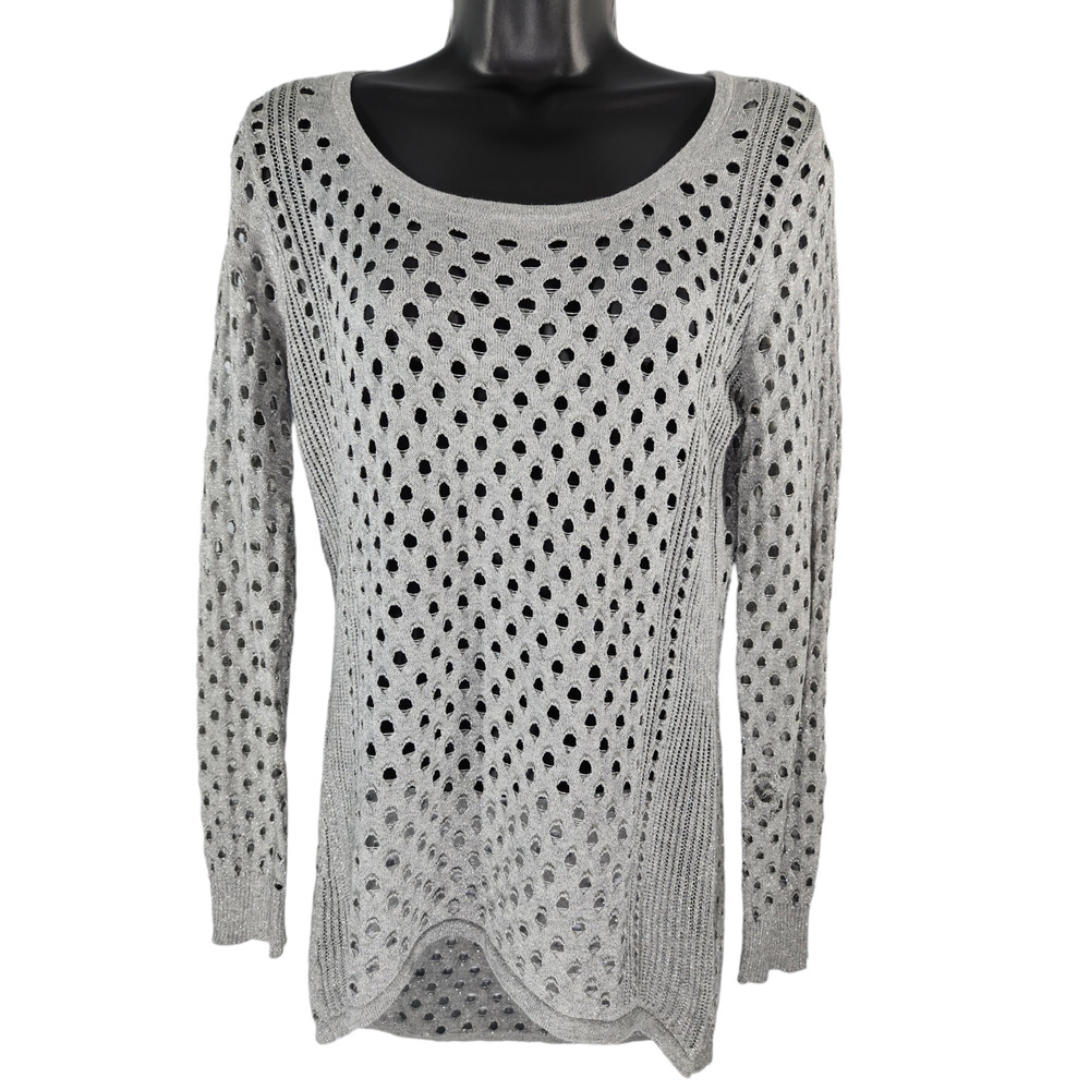 Rock & Republic‎ Juniors Medium Grey Slim Fit Sweater Silver Thread Holes